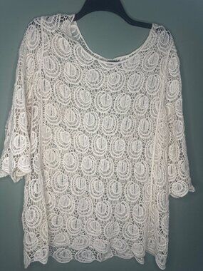 Ravin Women’s L Ivory Crochet Cover Up Boho Beach Coastal Festival Top